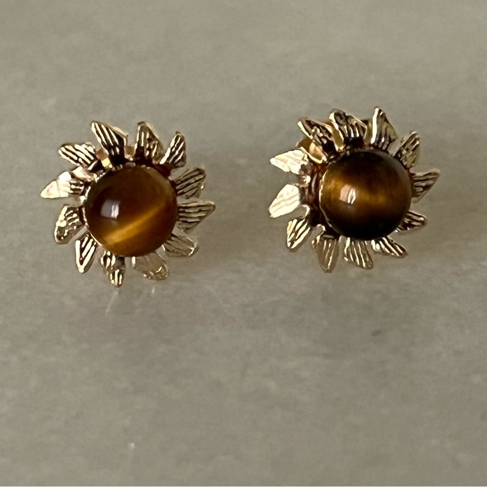 14k Solid Gold Chrysoberyl Sun Post Earrings